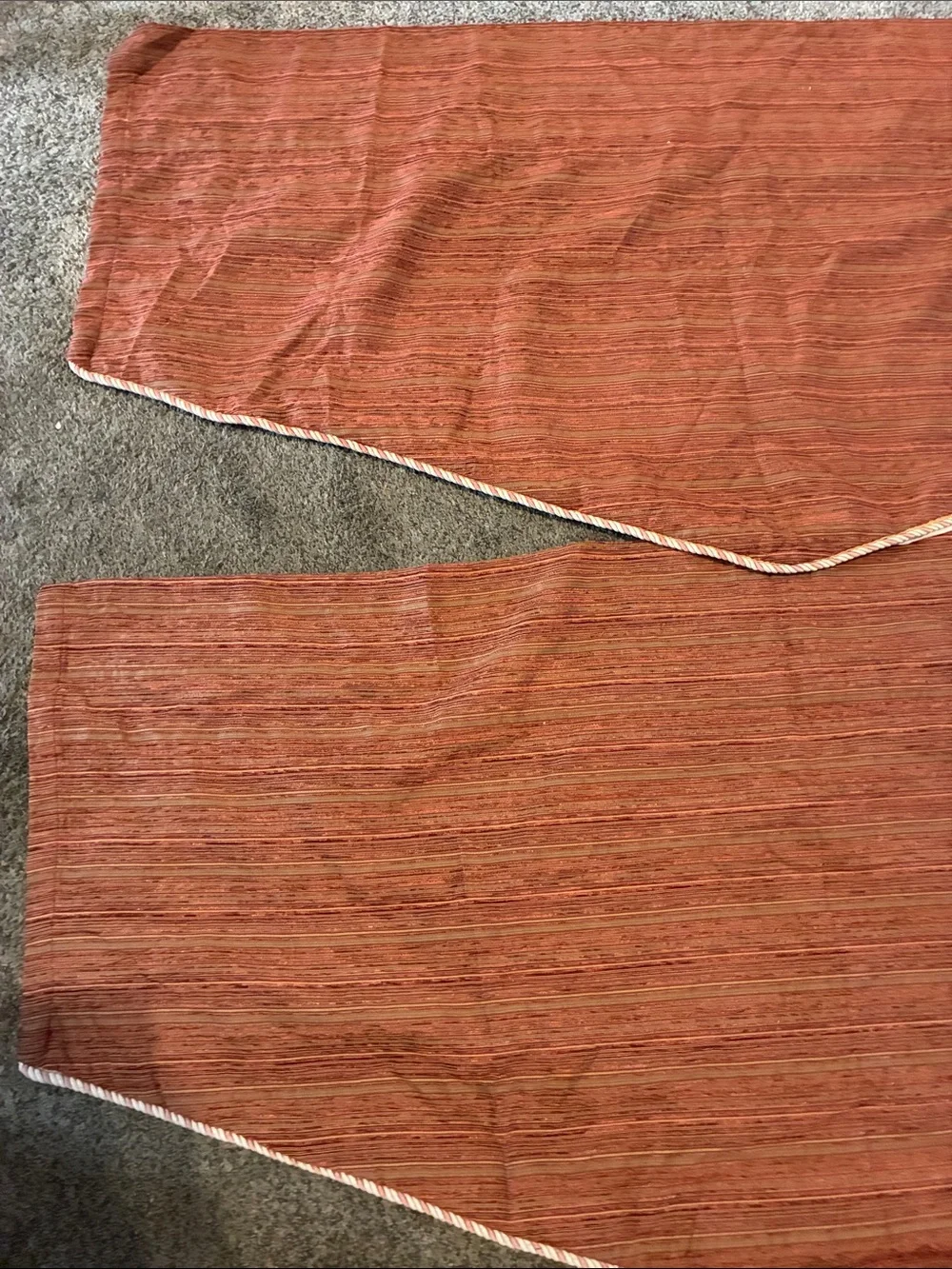 3 Rust-Orange Window Valances with Braided Trim - Unbranded